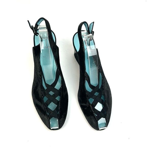 NWOB Thierry Rabotin Wedge Sandals Black Leather Slingback Italy 40 US 9,5 - Picture 4 of 15